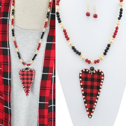 Buffalo Plaid Heart Necklace Set (2 Color Choices)