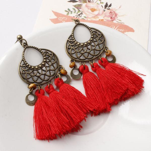 Boho Chic Red Tassel Earrings