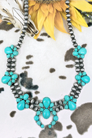 Western Turquoise Roanoke Squash Blossom Pearl Necklace