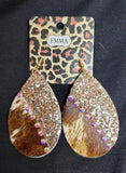 Glitter / Cow Print Teardrop Earrings (2 Color Choices)