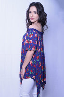 Royal Blue Floral Off The Shoulder Tunic