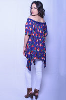 Royal Blue Floral Off The Shoulder Tunic