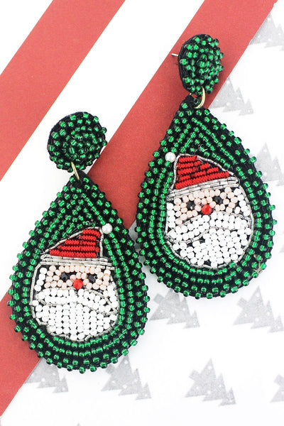 Christmas Santa Teardrop Seed Bead Earrings