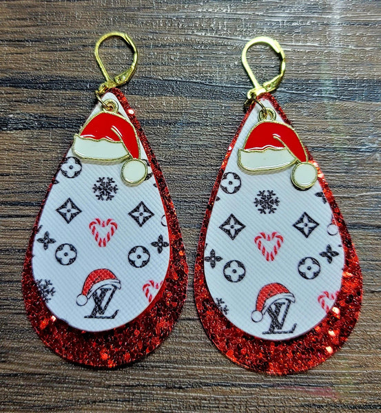 Christmas - Santa Hat & Candy Cane Earrings with Charms