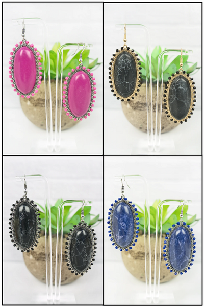 Blythe Oval Stone Earrings (4 Colors Available)
