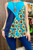 Blue Tank with Serape & Sunflower Print Tank Top