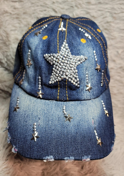 CLEARANCE "Shooting Stars" Studded Denim Ball Cap