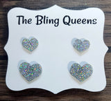 Mommy & Me Glittered Acrylic Heart Stud Earrings