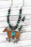 Silvertone Horse Necklace Set