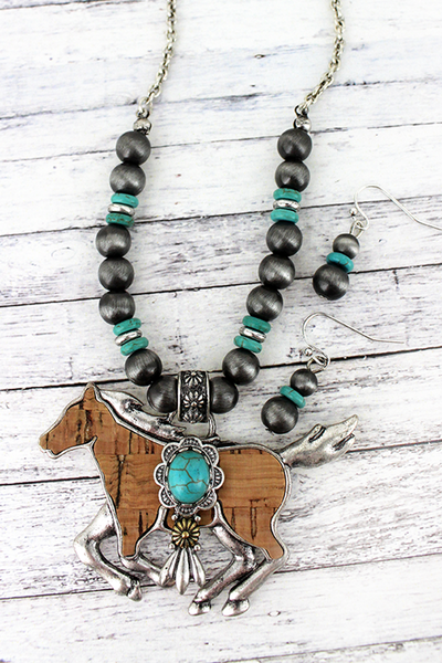 Silvertone Horse Necklace Set