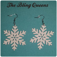 White Glittered Snowflake Earrings