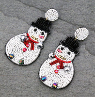 Christmas Snowman with Top Hat Seed Bead Earrings