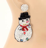 Christmas Snowman with Top Hat Seed Bead Earrings