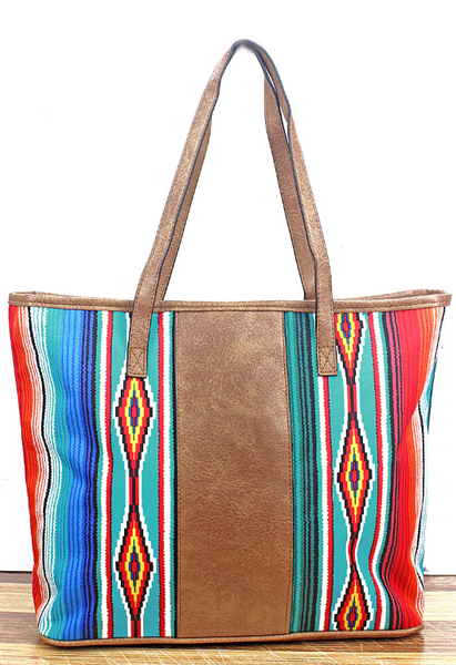 Southwest Serape & Brown Center Stripe Tote