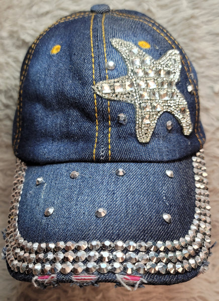 CLEARANCE "Starfish" Rhinestones & Studs Denim Ball Cap