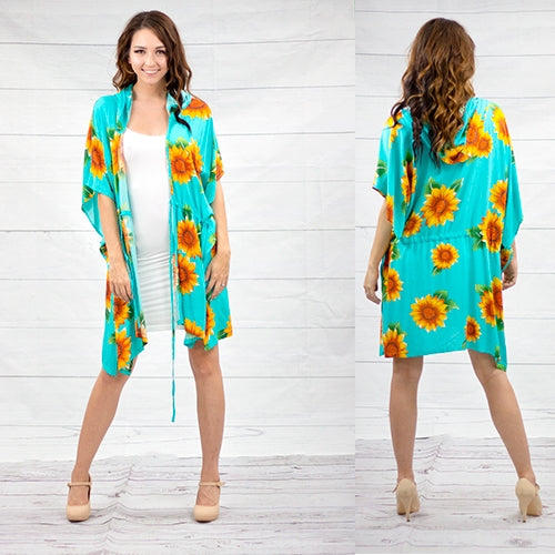 Sunflower Short Hooded Duster (Turquoise) - One Size