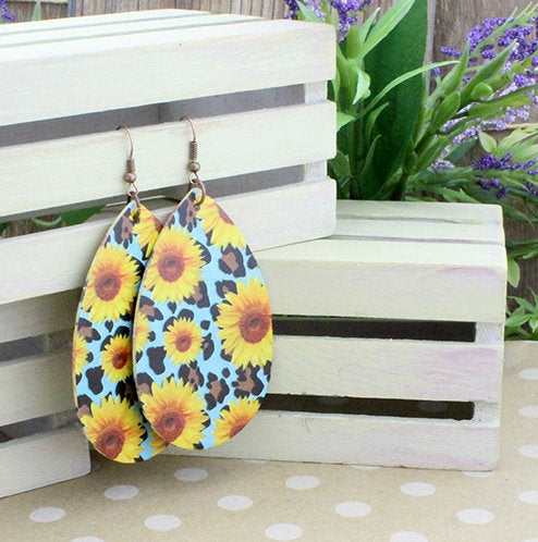 Turquoise Sunflower / Leopard Earrings