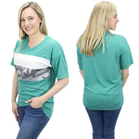 Turquoise Camouflage Color Block Top