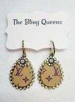 Tan Teardrop Earrings with Charms