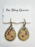 Tan Teardrop Earrings with Charms