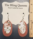 Dark Tan Floral Oval Leather Earrings