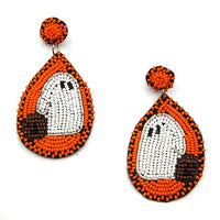 Halloween Ghost Teardrop Seed Bead Earrings
