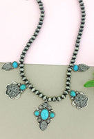 Druzy & Turquoise Silver Pearl Necklace with Bonus Earrings