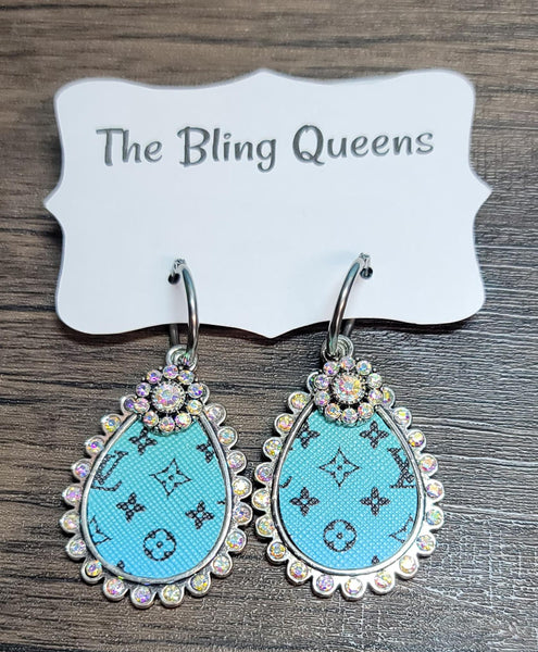 Turquoise/Blue Teardrop Earrings with Charms