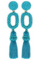 Seed Bead Oval Tassel Earrings (Assorted Colors)