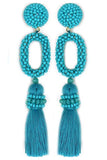 Seed Bead Oval Tassel Earrings (Assorted Colors)