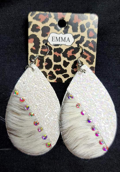 Glitter / Cow Print Teardrop Earrings (2 Color Choices)