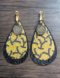 Black & Yellow Yellowstone Teardrop Earrings with Crystal Charms