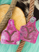 Cowhide Yellowstone Cattle Tag Earrings (Assorted Colors)