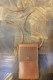 Brown Perforated Faux Leather Cell Phone Crossbody