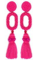 Seed Bead Oval Tassel Earrings (Assorted Colors)