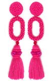 Seed Bead Oval Tassel Earrings (Assorted Colors)