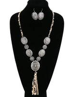 Western Concho Suede Necklace Set (Leopard)